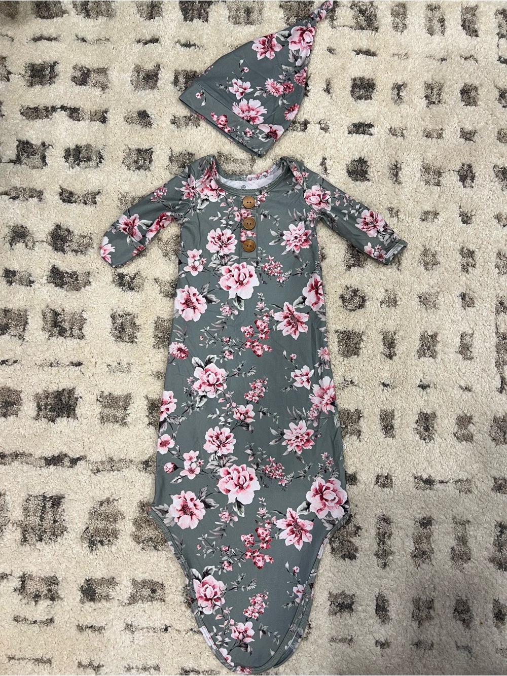 Caden Lane Floral and Pink Baby Matching Gowns and Hats Set - Picture 10 of 10